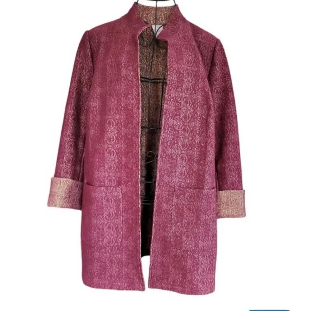 Chico’s size Small long open front jacket , lagenlook coastal